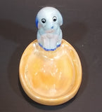 Antique Noritake Figural Blue Dog Sitting on Peach Luster Lustreware Ring Pin Tray Dish - Japan - Treasure Valley Antiques & Collectibles