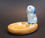 Antique Noritake Figural Blue Dog Sitting on Peach Luster Lustreware Ring Pin Tray Dish - Japan - Treasure Valley Antiques & Collectibles