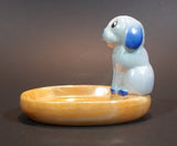 Antique Noritake Figural Blue Dog Sitting on Peach Luster Lustreware Ring Pin Tray Dish - Japan - Treasure Valley Antiques & Collectibles