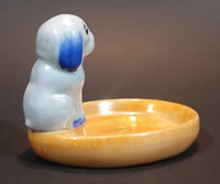 Antique Noritake Figural Blue Dog Sitting on Peach Luster Lustreware Ring Pin Tray Dish - Japan - Treasure Valley Antiques & Collectibles