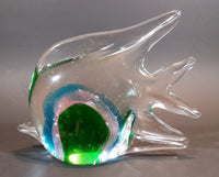 1970s Murano Italian Art Glass Clear Tropical Angelfish Paperweight with Green, Pink, and Blue Eye - Treasure Valley Antiques & Collectibles