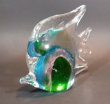 1970s Murano Italian Art Glass Clear Tropical Angelfish Paperweight with Green, Pink, and Blue Eye - Treasure Valley Antiques & Collectibles