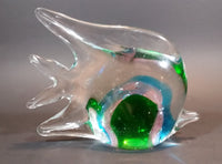 1970s Murano Italian Art Glass Clear Tropical Angelfish Paperweight with Green, Pink, and Blue Eye - Treasure Valley Antiques & Collectibles