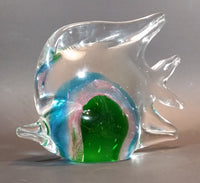 1970s Murano Italian Art Glass Clear Tropical Angelfish Paperweight with Green, Pink, and Blue Eye - Treasure Valley Antiques & Collectibles