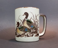 Vintage 1970s Otagiri Japan Mallard Ducks in Marshland and Flying Mug with Brown Trim - Treasure Valley Antiques & Collectibles