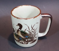 Vintage 1970s Otagiri Japan Mallard Ducks in Marshland and Flying Mug with Brown Trim - Treasure Valley Antiques & Collectibles