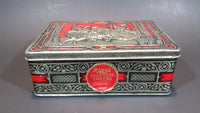 1950s Riley's Rum & Butter Toffee Medieval Hunting Scene Embossed Red Tin with Original Sticker