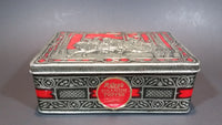 1950s Riley's Rum & Butter Toffee Medieval Hunting Scene Embossed Red Tin with Original Sticker - Treasure Valley Antiques & Collectibles