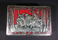 1950s Riley's Rum & Butter Toffee Medieval Hunting Scene Embossed Red Tin with Original Sticker - Treasure Valley Antiques & Collectibles