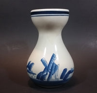 Vintage Delft Blue Windmills, Dutch Village, and Sailboats Ship Handpainted Ceramic Flower Vase - Treasure Valley Antiques & Collectibles