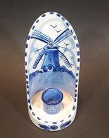 1984 D.A.I.C. Handpainted Delft Blue Windmills, Birds Decor with Brick Water Well Style Porcelain Wall Decor Candle Holder - Treasure Valley Antiques & Collectibles