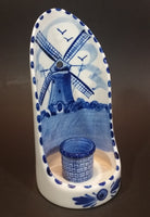 1984 D.A.I.C. Handpainted Delft Blue Windmills, Birds Decor with Brick Water Well Style Porcelain Wall Decor Candle Holder - Treasure Valley Antiques & Collectibles