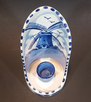 1984 D.A.I.C. Handpainted Delft Blue Windmills, Birds Decor with Brick Water Well Style Porcelain Wall Decor Candle Holder - Treasure Valley Antiques & Collectibles