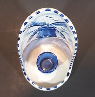 1984 D.A.I.C. Handpainted Delft Blue Windmills, Birds Decor with Brick Water Well Style Porcelain Wall Decor Candle Holder - Treasure Valley Antiques & Collectibles