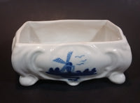 Delft Blue Style Footed Trinket Dish with Windmill and Flower Decor - Treasure Valley Antiques & Collectibles