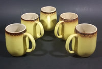 c. 1966 Medalta Redcliff, Alberta Yellow with Brown Trim Stoneware Pottery Mug Set of 5 - Treasure Valley Antiques & Collectibles