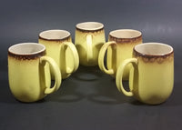 c. 1966 Medalta Redcliff, Alberta Yellow with Brown Trim Stoneware Pottery Mug Set of 5 - Treasure Valley Antiques & Collectibles