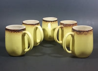 c. 1966 Medalta Redcliff, Alberta Yellow with Brown Trim Stoneware Pottery Mug Set of 5 - Treasure Valley Antiques & Collectibles