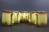 c. 1966 Medalta Redcliff, Alberta Yellow with Brown Trim Stoneware Pottery Mug Set of 5 - Treasure Valley Antiques & Collectibles