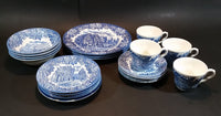 1970-1973 Staffordshire "English Ironstone Tableware Limited" Dickens Blue 20 Piece Dinnerware Set - Treasure Valley Antiques & Collectibles