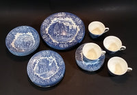 1970-1973 Staffordshire "English Ironstone Tableware Limited" Dickens Blue 20 Piece Dinnerware Set - Treasure Valley Antiques & Collectibles