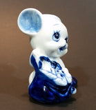 Vintage 1970s Enesco Delft Blue Style Handpainted Floral Decorated Cute Mouse Figurine - Treasure Valley Antiques & Collectibles