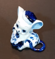 Vintage 1970s Enesco Delft Blue Style Handpainted Floral Decorated Cute Mouse Figurine - Treasure Valley Antiques & Collectibles