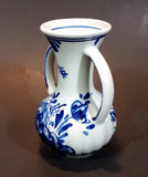 Vintage Delfts Blauw Hand Painted Blue and White Flower Decor Double Handled 4" Vase - Treasure Valley Antiques & Collectibles