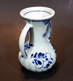 Vintage Delfts Blauw Hand Painted Blue and White Flower Decor Double Handled 4" Vase - Treasure Valley Antiques & Collectibles