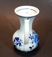 Vintage Delfts Blauw Hand Painted Blue and White Flower Decor Double Handled 4" Vase - Treasure Valley Antiques & Collectibles