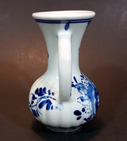 Vintage Delfts Blauw Hand Painted Blue and White Flower Decor Double Handled 4" Vase - Treasure Valley Antiques & Collectibles