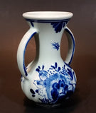 Vintage Delfts Blauw Hand Painted Blue and White Flower Decor Double Handled 4" Vase - Treasure Valley Antiques & Collectibles