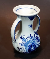 Vintage Delfts Blauw Hand Painted Blue and White Flower Decor Double Handled 4" Vase - Treasure Valley Antiques & Collectibles