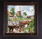 1980s Royal Mosa Ter Steege bv Dutch Milk Dairy Farmer Loading Milk on Horse Drawn Cart Framed Tile - Treasure Valley Antiques & Collectibles