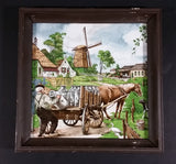 1980s Royal Mosa Ter Steege bv Dutch Milk Dairy Farmer Loading Milk on Horse Drawn Cart Framed Tile - Treasure Valley Antiques & Collectibles