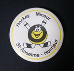 1980s Saint Anselme - Honfleur Quebec Minor Hockey Puck Character Button Pin - Treasure Valley Antiques & Collectibles