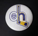 1980s Loretteville Hockey Quebec Canada Blue and Yellow Button Pin - Treasure Valley Antiques & Collectibles