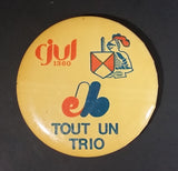 1970s CJUL 1360 AM Radio Montreal Expos Baseball Tout Un Trio O'Keefe Beer Button Pin - Treasure Valley Antiques & Collectibles