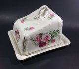 Antique Staffordshire England Pink Roses Flower Decorated Large Cheese Keeper - Treasure Valley Antiques & Collectibles