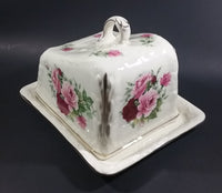 Antique Staffordshire England Pink Roses Flower Decorated Large Cheese Keeper - Treasure Valley Antiques & Collectibles