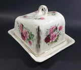 Antique Staffordshire England Pink Roses Flower Decorated Large Cheese Keeper - Treasure Valley Antiques & Collectibles