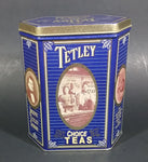 1987 Tetley Tea 150th Year Anniversary Blue & Gold Metal Tin Container - Treasure Valley Antiques & Collectibles