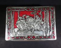 1950s Riley's Rum & Butter Toffee Medieval Hunting Scene Embossed Red Tin with Ingredient Sticker - Treasure Valley Antiques & Collectibles