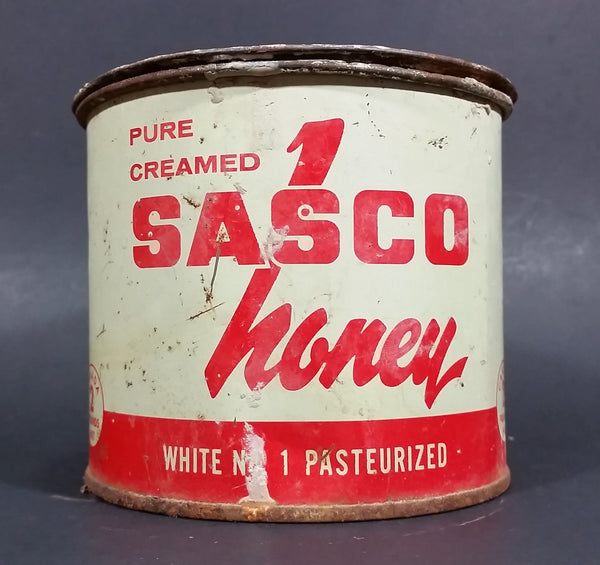 1940s Sasco Honey 2 Lb Tin Pail FULL UNOPENED - Saskatchewan Honey Company Tisdale, Saskatchewan - Treasure Valley Antiques & Collectibles