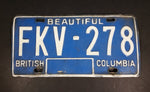 Early 1980s Beautiful British Columbia Blue with White Letters Vehicle License Plate - Treasure Valley Antiques & Collectibles