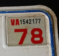 1978 Virginia White with Blue Letters Vehicle License Plate - Treasure Valley Antiques & Collectibles