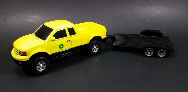 ERTL John Deere Yellow Pickup Truck with Black Flatbed Trailer Diecast Toy 1/25 Scale - Treasure Valley Antiques & Collectibles