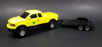 ERTL John Deere Yellow Pickup Truck with Black Flatbed Trailer Diecast Toy 1/25 Scale - Treasure Valley Antiques & Collectibles