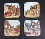 Vintage Set of 4 Charles Dickens Dickensian Scenes "Falcon Inn" Drink Coasters - Treasure Valley Antiques & Collectibles