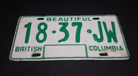 c. 1986 Beautiful British Columbia White with Green Letters Vehicle License Plate 18 37 JW - Treasure Valley Antiques & Collectibles